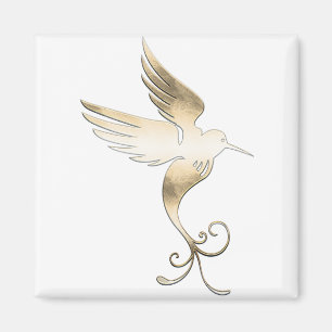 Aimant Oiseau blanc doré