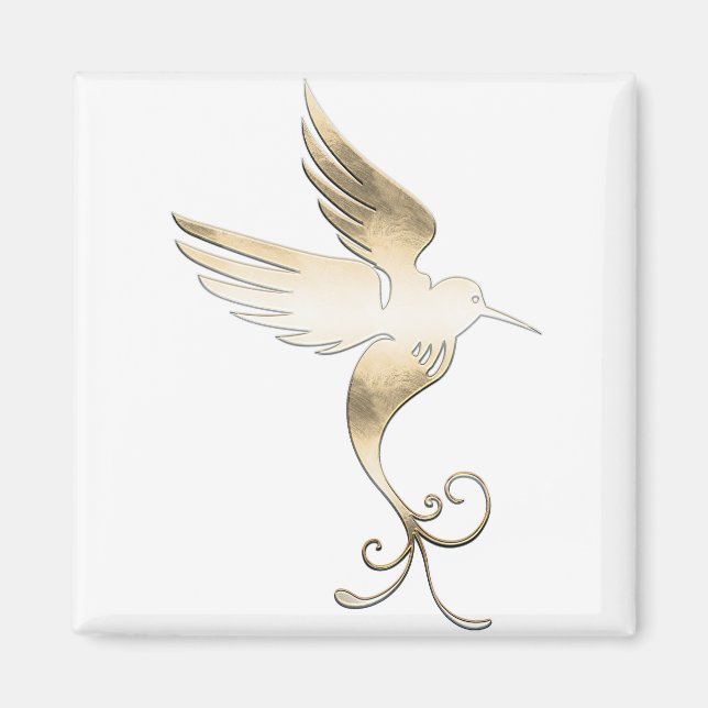 Aimant Oiseau blanc doré (Devant)