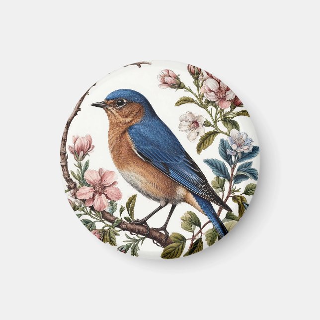 Aimant Oiseau bleu perché parmi les fleurs épanouies (Devant)