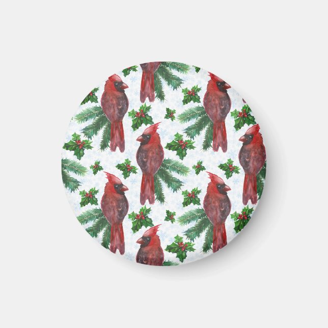 Aimant oiseau cardinal rouge aquarelle (Devant)