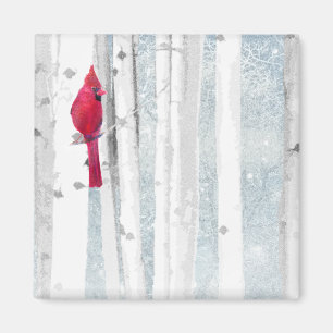Aimant Oiseau cardinal rouge dans un magnifique Birch Tre