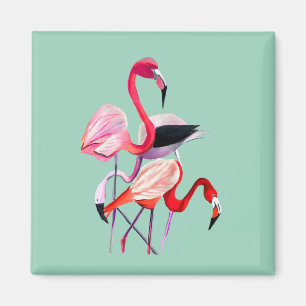 Aimant Oiseau d'aquarelle de flamand orange