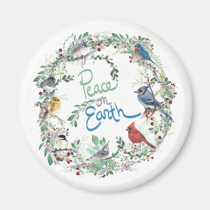 Aimant Oiseau de la paix sur terre et couronne de Noël
