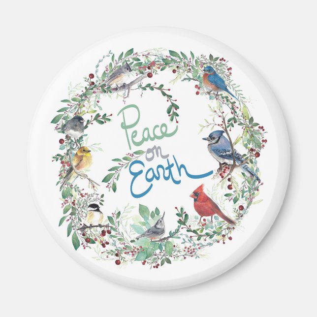 Aimant Oiseau de la paix sur terre et couronne de Noël (Devant)