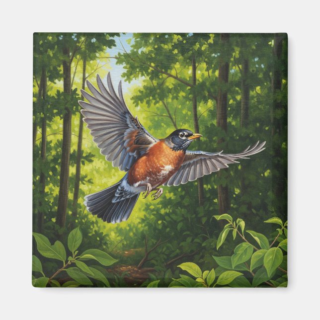 Aimant Oiseau de l'État du Connecticut Merle d'Amérique (Devant)
