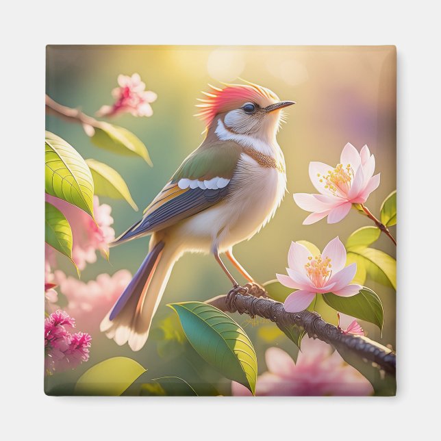 Aimant Oiseau de Paruline Imaginaire à tête rouge (Devant)
