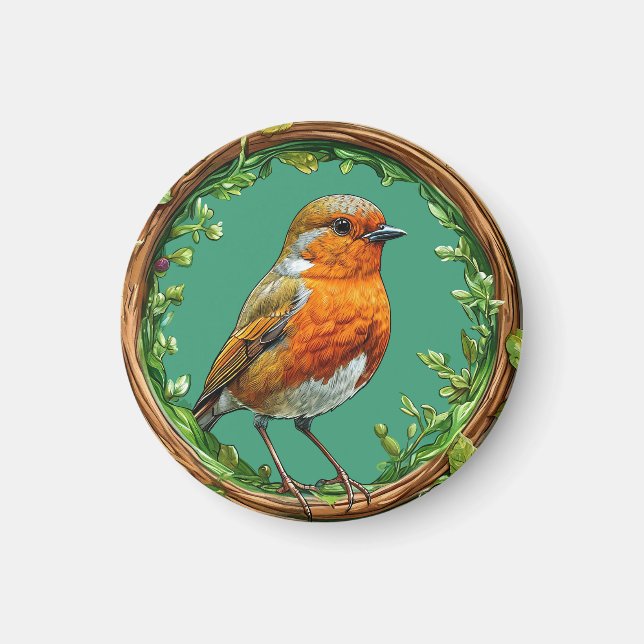 Aimant Oiseau encadré par des fleurs vibrantes (Devant)