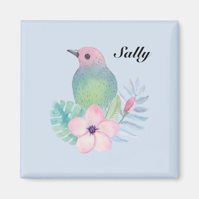 Aimant Oiseau et fleur à l'aquarelle (Devant)