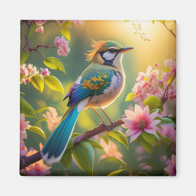 Aimant Oiseau fantastique à tête verte et ailes de sarcel (Devant)