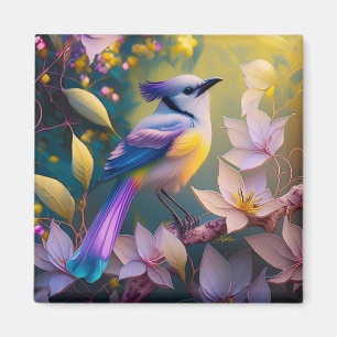 Aimant Oiseau Fantastique Violet à Tufté et Poitrine Jaun