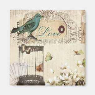 Aimant oiseau français vintage moderne de cage à oiseau