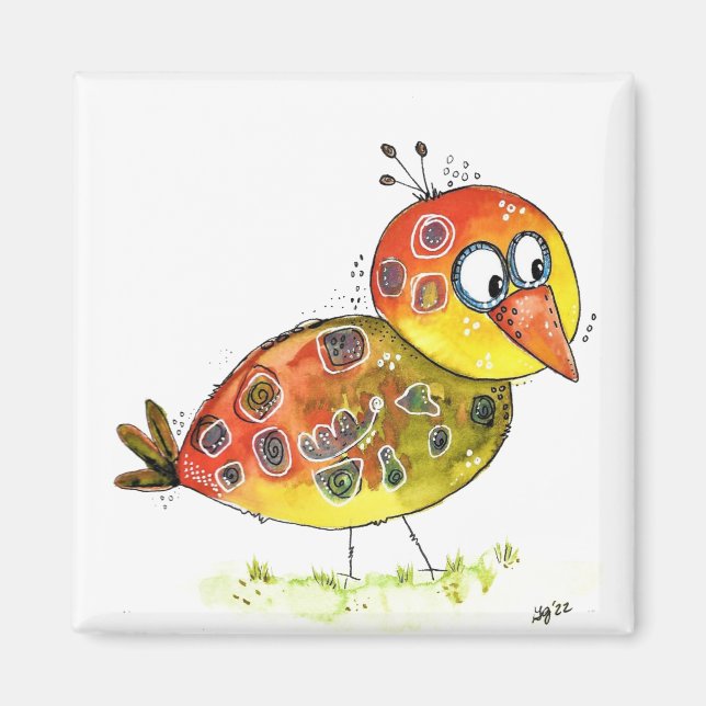 Aimant Oiseau jaune mignon et capricieux (Devant)