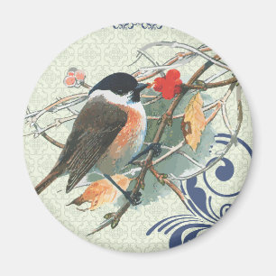 Aimant Oiseau mignon vintage de chute se reposant sur la