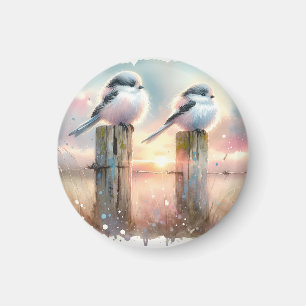 Aimant Oiseaux à l'aquarelle pastel sur une clôture au co