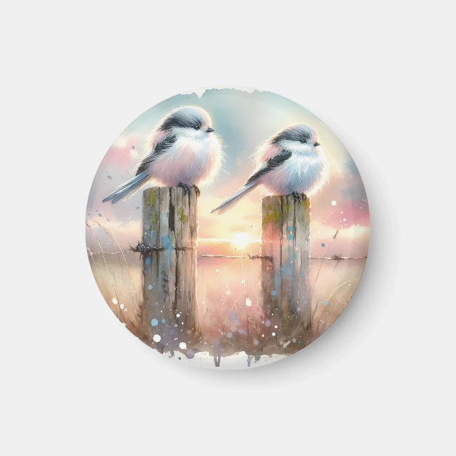 Aimant Oiseaux à l'aquarelle pastel sur une clôture au co (Devant)