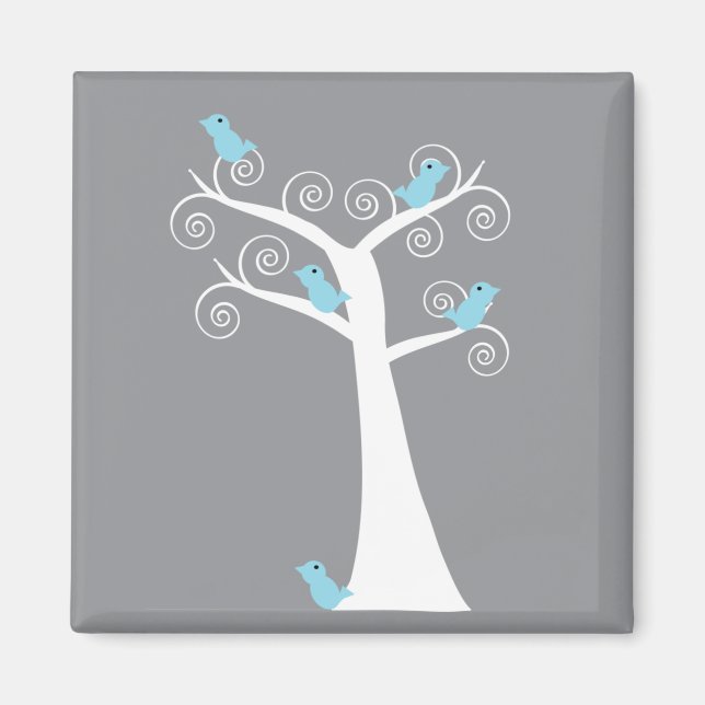 Aimant Oiseaux bleu clair sur un arbre tourbillonnant bla (Devant)