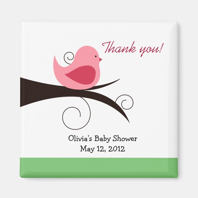 Aimant Oiseaux de bois (rose) Baby shower Favoriser l'aim (Devant)