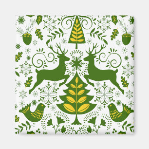 Aimant Oiseaux de cerfs en fleurs de Noël or