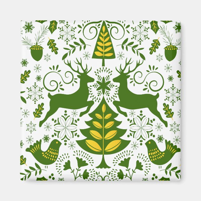 Aimant Oiseaux de cerfs en fleurs de Noël or (Devant)