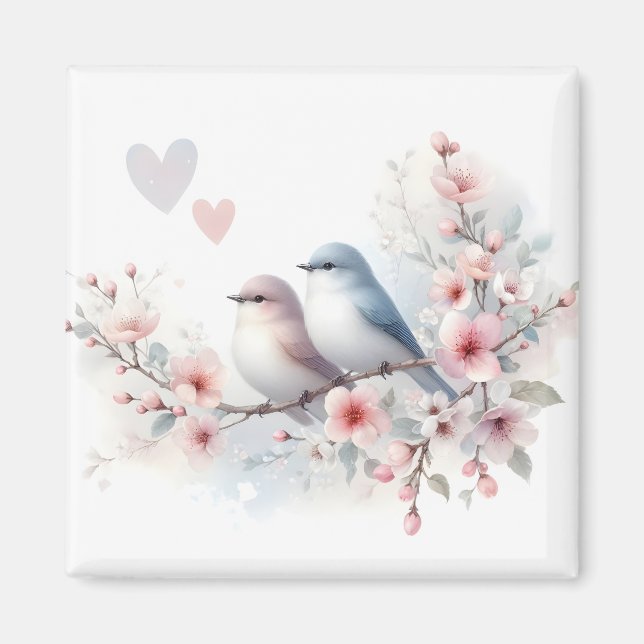 Aimant Oiseaux de l'amour romantique Branche de fleurs de (Devant)