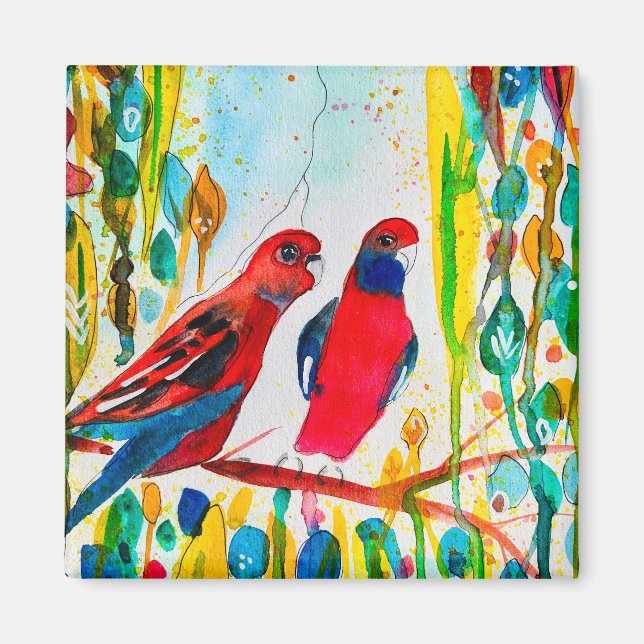 Aimant Oiseaux de Rosella dans l'art de l'aquarelle des a (Devant)