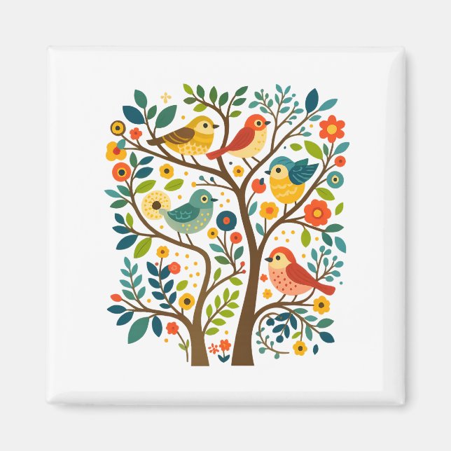 Aimant Oiseaux et fleurs Art populaire scandinave (Devant)