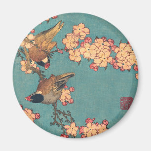 Aimant Oiseaux et fleurs japonais Art rose floral
