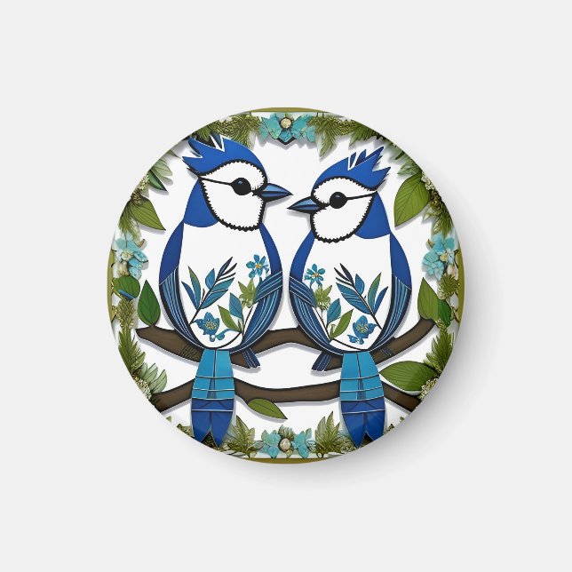 Aimant Oiseaux Geai Bleu en Papier Artisanal (Devant)