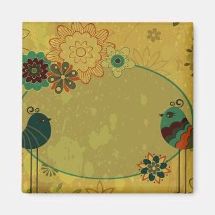 Aimant oiseaux vintage et motif floral