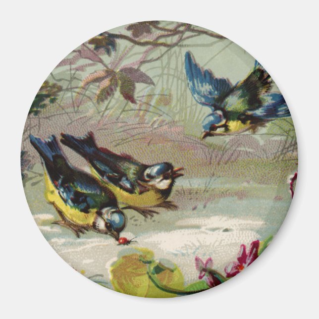 Aimant Oiseaux vintages dans la neige (Devant)