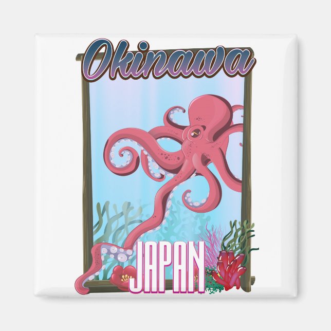 Aimant Okinawa Japan Squid travel poster (Devant)