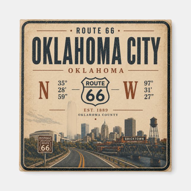 Aimant Oklahoma City Route 66 Coordonnées Souvenir (Devant)