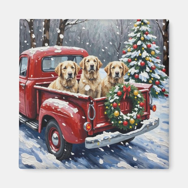 Aimant Old English Sheepdog Christmas Red Truck Holiday (Devant)