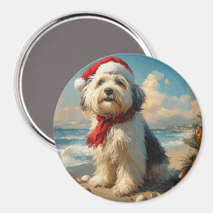 Aimant Old English Sheepdog Christmas Vintage Beach