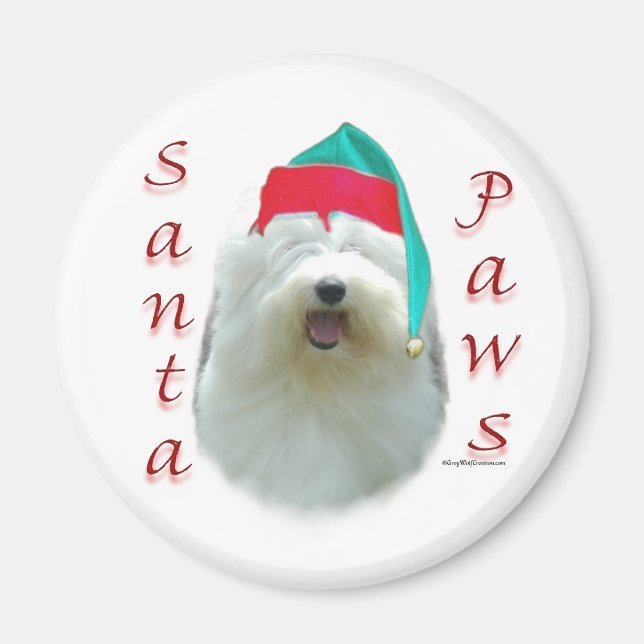 Aimant Old English Sheepdog Père Noël Paws (Devant)