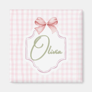 Aimant Olivia Bow rose personnalisé & En vichy imprimer