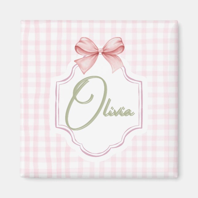 Aimant Olivia Bow rose personnalisé & En vichy imprimer (Devant)