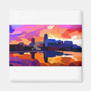 Aimant Omaha Nebraska Skyline Golden Sunset