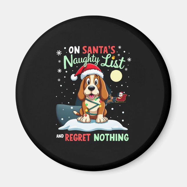 Aimant On Santa's Xmas Naughty List Regret Nothing Basset (Devant)