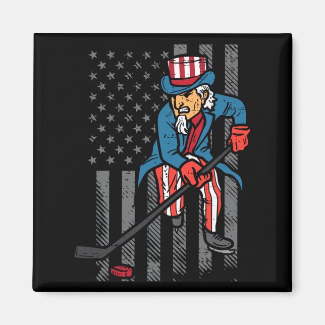 Aimant Oncle Sam de hockey sur glace du 4 juillet Drapeau (Devant)