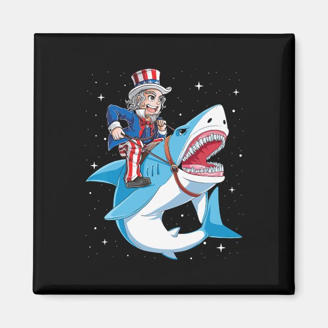 Aimant Oncle Sam Riding Shark T Shirt 4 juillet Kids Bo (Devant)