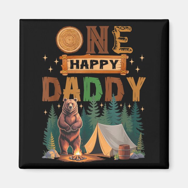 Aimant One Happy Daddy Camper 1st Birthday Camng Bear  (Devant)