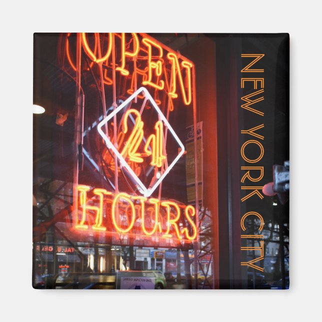 Aimant Open 24 Heures Neon Diner Sign New York City NYC (Devant)