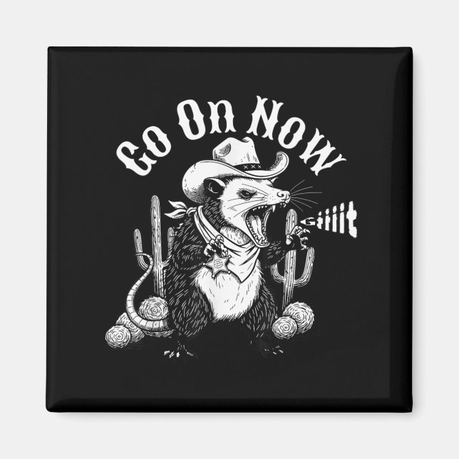 Aimant Opossum western drôle va sur git cowboy possum mèm (Devant)