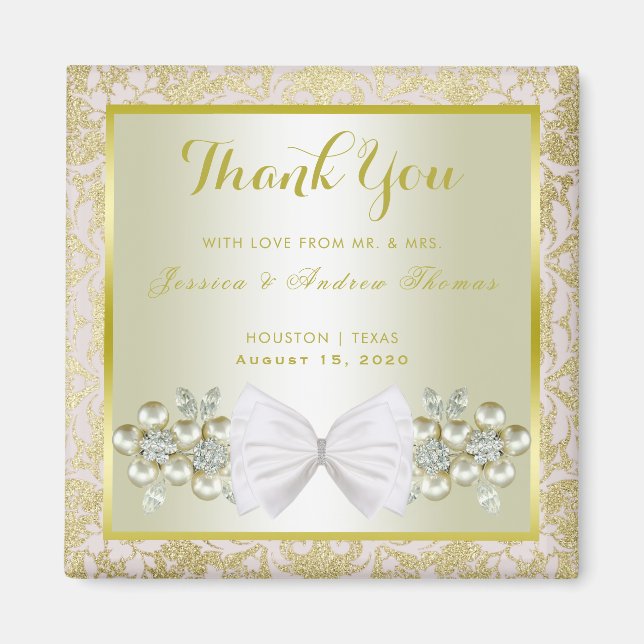 Aimant Or brille, diamant floral Gemmes & Bow Merci (Devant)
