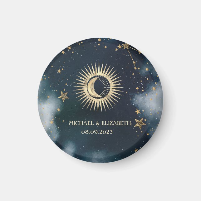 Aimant Or Céleste Soleil, Lune, Étoiles Ciel Nocturne (Devant)