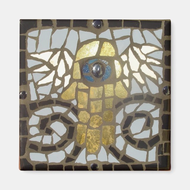 Aimant Or de Hamsa ailé avec oeil bleu (Devant)
