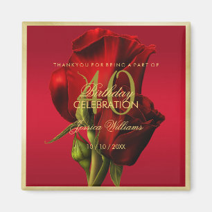 Aimant Or encadré romantique Rose rouge Anniversaire