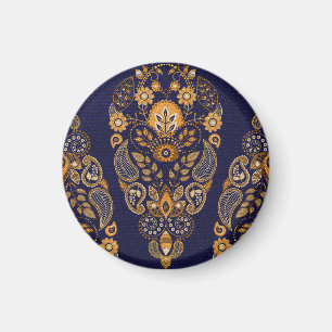 Aimant Or et bleu, motif sans couture fleurie.