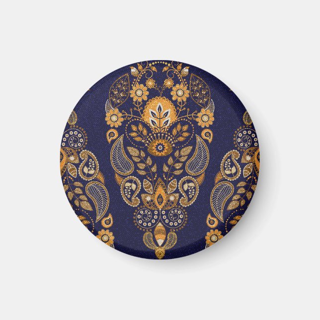 Aimant Or et bleu, motif sans couture fleurie. (Devant)